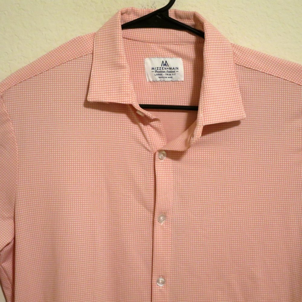 Mizzen Main Mens Long Sleeve Front Button Shirt Large Pink White Checkered